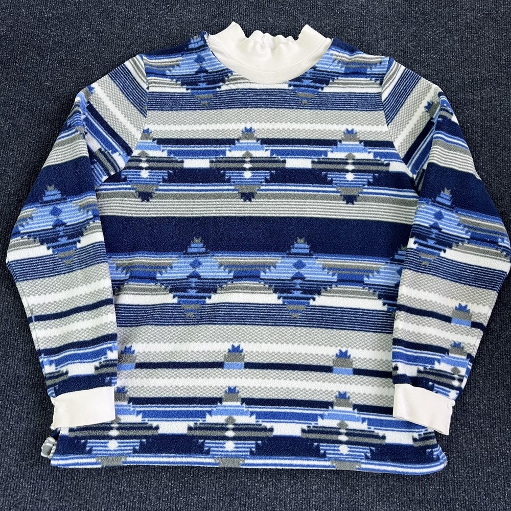 Blair Sweater Womens Large Blue Aztec Fleece Mock Neck Thermal Knit Pullover